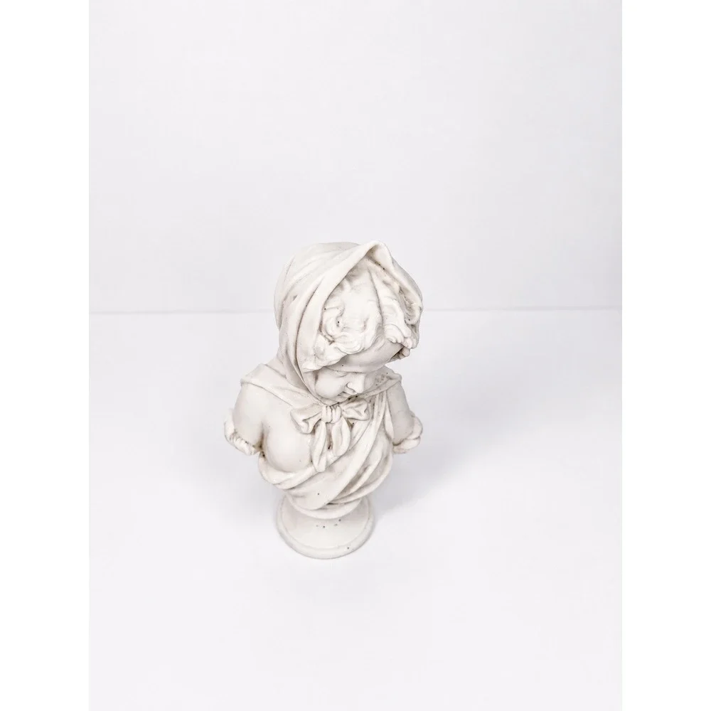 Vintage Victorian Parian Girls Bust In Bonnet Ivory White 9